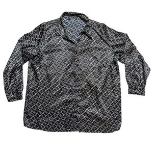 Vintage Chapter One Women's 16 Black Satin Horse Bit Patterned Long Sleeve‎ Top